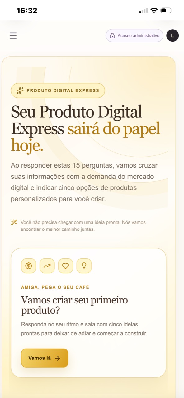 Tela da ferramenta Produto Digital Express no celular