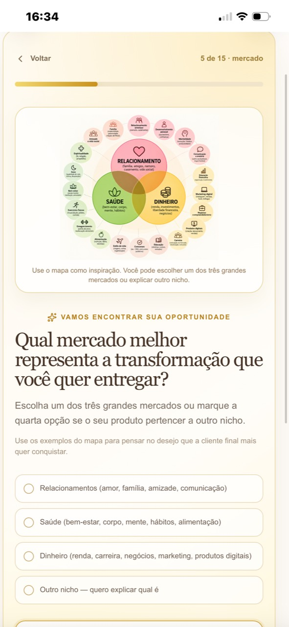 Print da pergunta sobre escolher um mercado para o produto